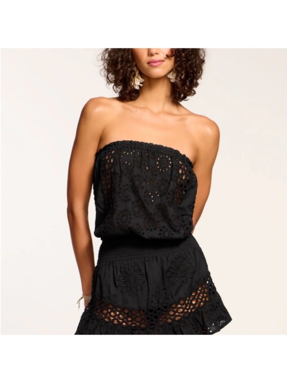 Ramy Brook Black Strapless Eyelet Lace Swim Cover Up Dress
